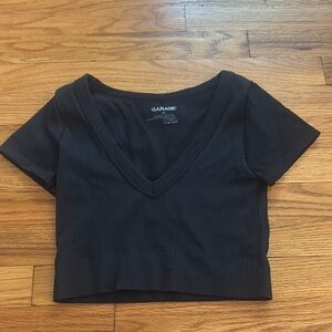 Garage Black Fitted Crop T-Shirt